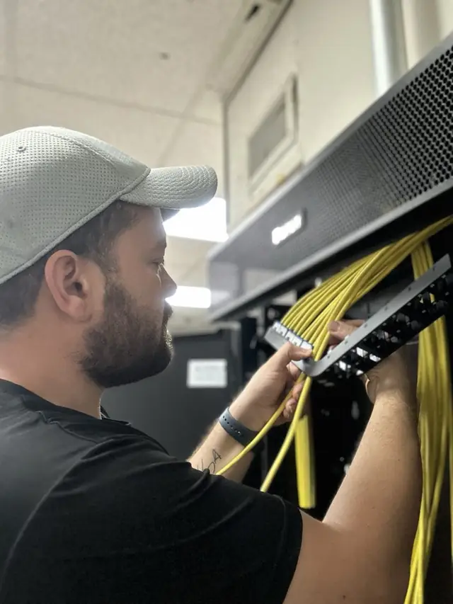 Patch panel termination with yellow Cat6A